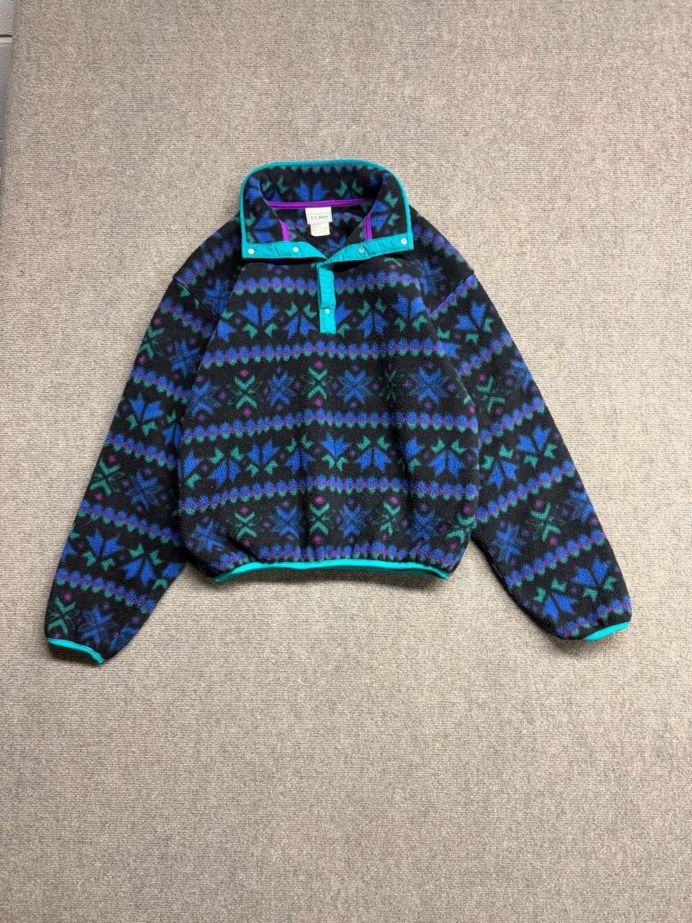 L.L. Bean Snap-T Fleece Pullover Size M Nordic Blue Black
